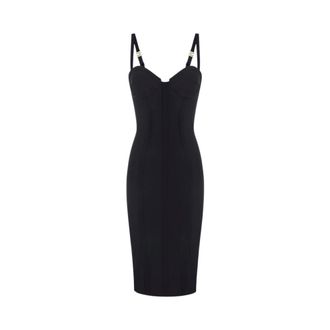 Elisabetta Franchi Midi Dresses, female, Black, Size: 2XL Dress with Raw-Cut Fabric