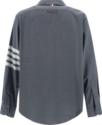 Thom Browne Mens Wool And Cotton Blend Shirt Med Grey Ovis Aries