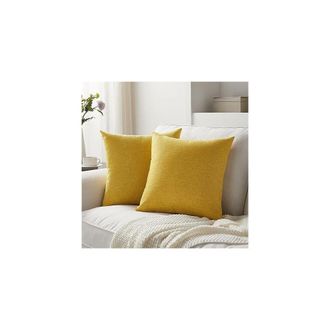 OEM Fundas De Coj&iacute;n De Dos Piezas En Color Amarillo Mostaza Dorado, De 45 X 45 Cm, Con Ribete De Lino R&uacute;stico, Ideales Para Sof&aacute;s