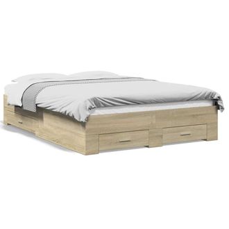 Berkfield Home Bed Frame with Drawers without Mattress Sonoma Oak 135x190 cm Double in Beige
