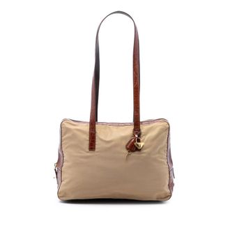 Prada Pre-owned Prada Croc Embossed Leather Trimmed Tessuto Shoulder Bag Ladies IVHUX8CFYTAEWIXM