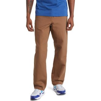 Carhartt Work in Progress Single Knee Organic Cotton Canvas Straight Leg Pants in Hamilton Brown (Rinsed) at Nordstrom, Size 30 X 32