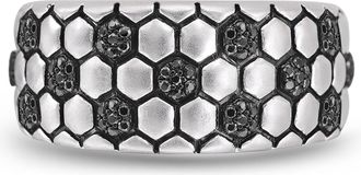 LuvMyJewelry Soccer Football Silver & Black Diamond Band Men Ring