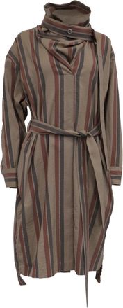 Acne Studios Belted Striped Midi Shirt Dress in Multicolor Wool