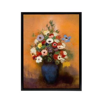 Artery8 Anemones & Lilacs in Blue Vase Redon Vintage Framed Canvas Wall Art in Orange | Size: W24 x H32