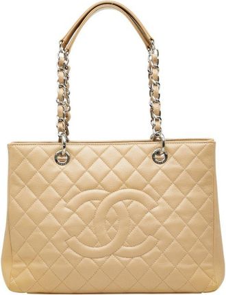 Chanel Matelasse Beige Grained Calfskin Shoulder Bag Tote Bag (Pre-Owned)