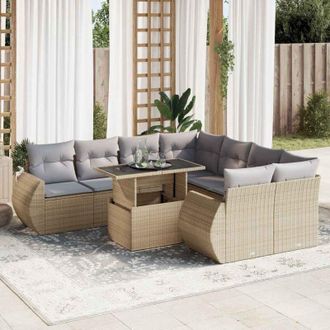 vidaXL Set De Sof&aacute;s De Jard&iacute;n Con Cojines 9 Pzas Rat&aacute;n Sint&eacute;tico Beige Vidaxl