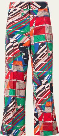 Akris Chieko Denim Sea Clipper Print Cropped Pants