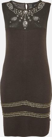 Just Cavalli Charcoal Black Knit And Mesh Embellished Midi Dress