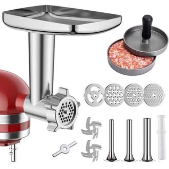 OEM Accesorio Picador De Alimentos De Metal Para Batidoras Kitchenaid, Picadora De Carne, Embutidora De Salchichas, Incluye 3 Accesorios Para Embutir Salc