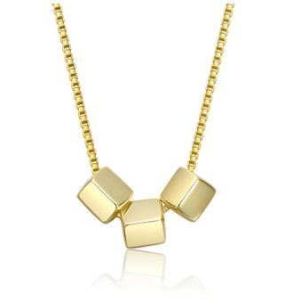 Rachel Glauber 14K Gold Plated with Cube-Shaped Beaded Necklace