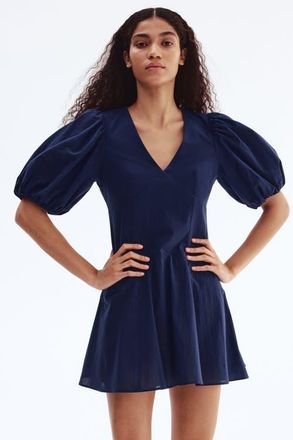H&M Balloon-sleeved cotton dress in Navy Blue at Nordstrom, Size Xx-Large