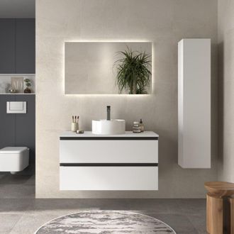 Cygnus Bath Mueble De Ba&ntilde;o Bequia Metal 100cm Blanco Mate Con Encimera (lavabo No Incluido)