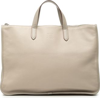 Loewe Pre-owned Womens Leather Anagram Toledo Briefcase - Light Grey - One Size