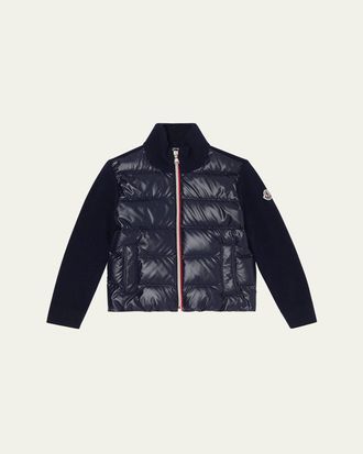 Moncler Boys Combo Puffer Down Cardigan, Size 12-14