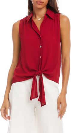 Karen Kane Sleeveless Tie Front Crepe Top in Red at Nordstrom, Size X-Large