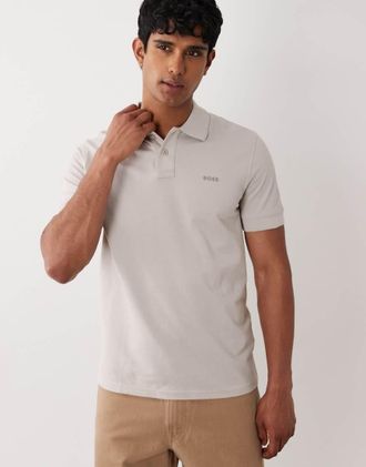 Boss Orange by Hugo Boss Polo grigia in piqu&eacute; di cotone con logo tono su tono-Grigio