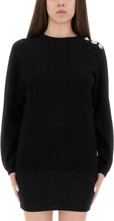 Balmain Black Textured Round Neck Sweater