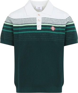 Casablanca Tops, Heren, Veelkleurig, M, Logo Patch Stripe Gebreide Poloshirt
