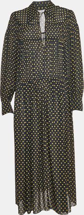 Joseph Navy Blue/yellow Polka Dot Print Silk Midi Dress