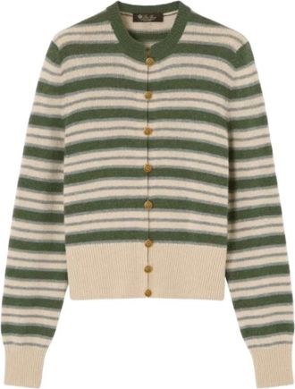 Loro Piana Gestreepte Vest met Metalen Knoopsluiting - Dames - Vesten - Beige - S - Truien & Vesten