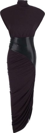 Andamane Ursula - Vegan Leather Detailed Draped Midi Dress