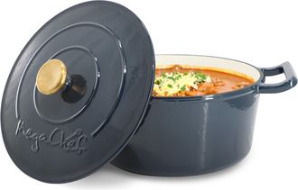 MegaChef 5.3 Quarts Round Enameled Cast Iron Casserole with Self Basting Lid in Gradient Dark Blue