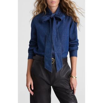 Madewell Tie Neck Denim Button-Up Shirt in Plumville Wash at Nordstrom Rack, Size Xx-Small