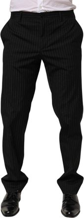 Dolce & Gabbana Mens Pinstriped Wool Blend Trousers Black