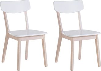 Beliani Conjunto De 2 Sillas De Comedor Blancas Con Patas De Madera Clara Estilo Retro Moderno Santos