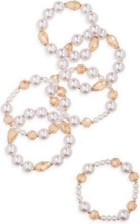 Natasha Set of 6 Faux Pearl & Crystal Beaded Stretch Bracelets in Ivory/Champagne at Nordstrom Rack