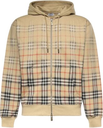 Burberry Zip-throughs, male, Beige, Size: XL Gradient Check Zipped Sweatshirt