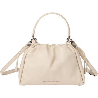 Brunello Cucinelli Small Soft Leather Mellow Bucket bag in Ivory at Nordstrom