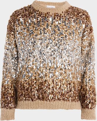 Brunello Cucinelli Degrade Pailette Mohair Crewneck Sweater