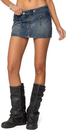 Edikted Guinevere Zip Washed Denim Miniskirt in Blue-Washed at Nordstrom, Size X-Large