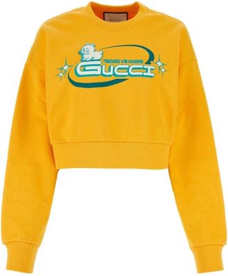 Gucci Cotton Sweatshirt - Dames - Sweatshirts - Geel - XS - Katoen - Hoodies & sweatvesten
