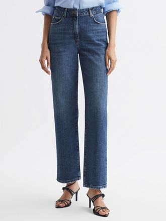 Reiss Selin Mid Blue Mid Rise Straight Leg Jeans, 24