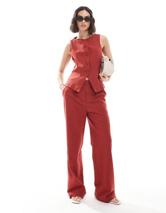 Miss Selfridge tailored straight leg pants in cherry red - part of a set