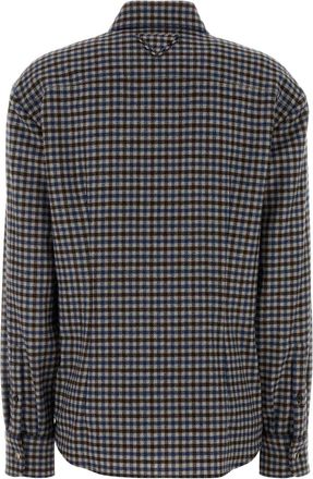 Prada Womens Virgin Wool Checked Shirt Navy
