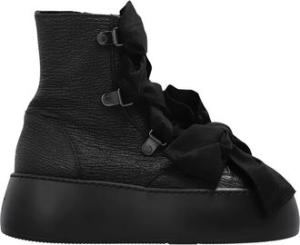 AGL Vibe Lint Leren Platform Schoenen - Dames - Veterlaarzen - Zwart - 39 EU - Leer - Schoenen