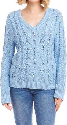 Karen Kane Cable Knit Long Sleeve Sweater In Blue