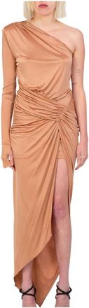 Pinko Furnari Twisted Jurk - Dames - Feestkleedjes - Bruin - M - Polyester - Kleedjes