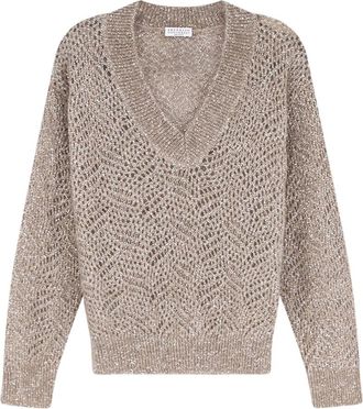 Brunello Cucinelli Maglione girocollo in cashmere Mrg562502 - - Knitwear - Donna - Marrone - L