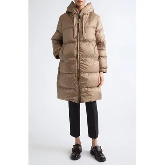Max Mara Sei Hooded Water Repellent Down Puffer Coat in Clay at Nordstrom, Size 12