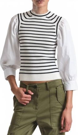 Derek Lam Tirza Mixed Media Top In White Navy