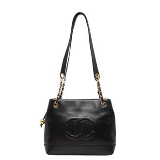 Chanel Black Leather Handbag Tote Bag (Pre-Owned)