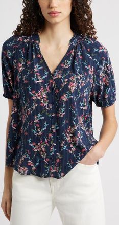 Treasure & Bond Floral Button-Up Top in Navy Lilibet Floral at Nordstrom, Size Xx-Small