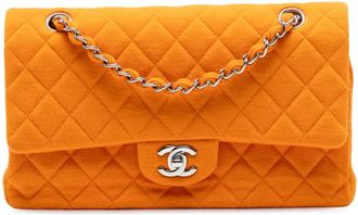 Chanel Borsa a spalla Classic Double Flap media in jersey 2014 - Arancione