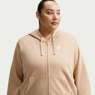 Nike Womens Nike Sportswear Club Fleece Full-Zip Hoodie (Plus Size) in Brown | DV5211-248