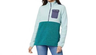 L.L.Bean Fleece Sherpa Hybrid Sweater Jacket In Smoky Blue/dark Pine